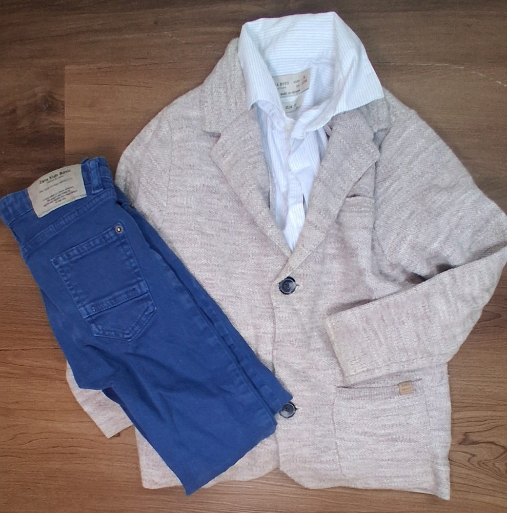 Zara Size 6 BOYS bundle Kids Beige and Blue Jacket Set With Jeans